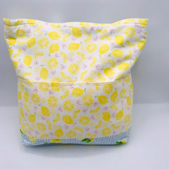 Basic Lizbet Library Market Tote Bag, Lemon Gingham 12 x 13.5 x 3" With Pockets - Picture 4 of 9